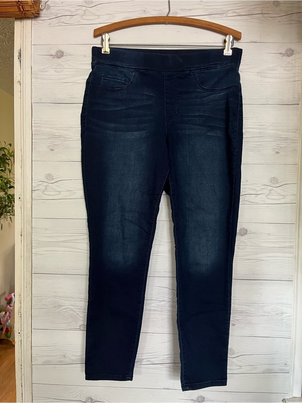 Nine West Pull On Skinny Crop Jeans Stretch Elastic Waist Dark Women’s Size 10